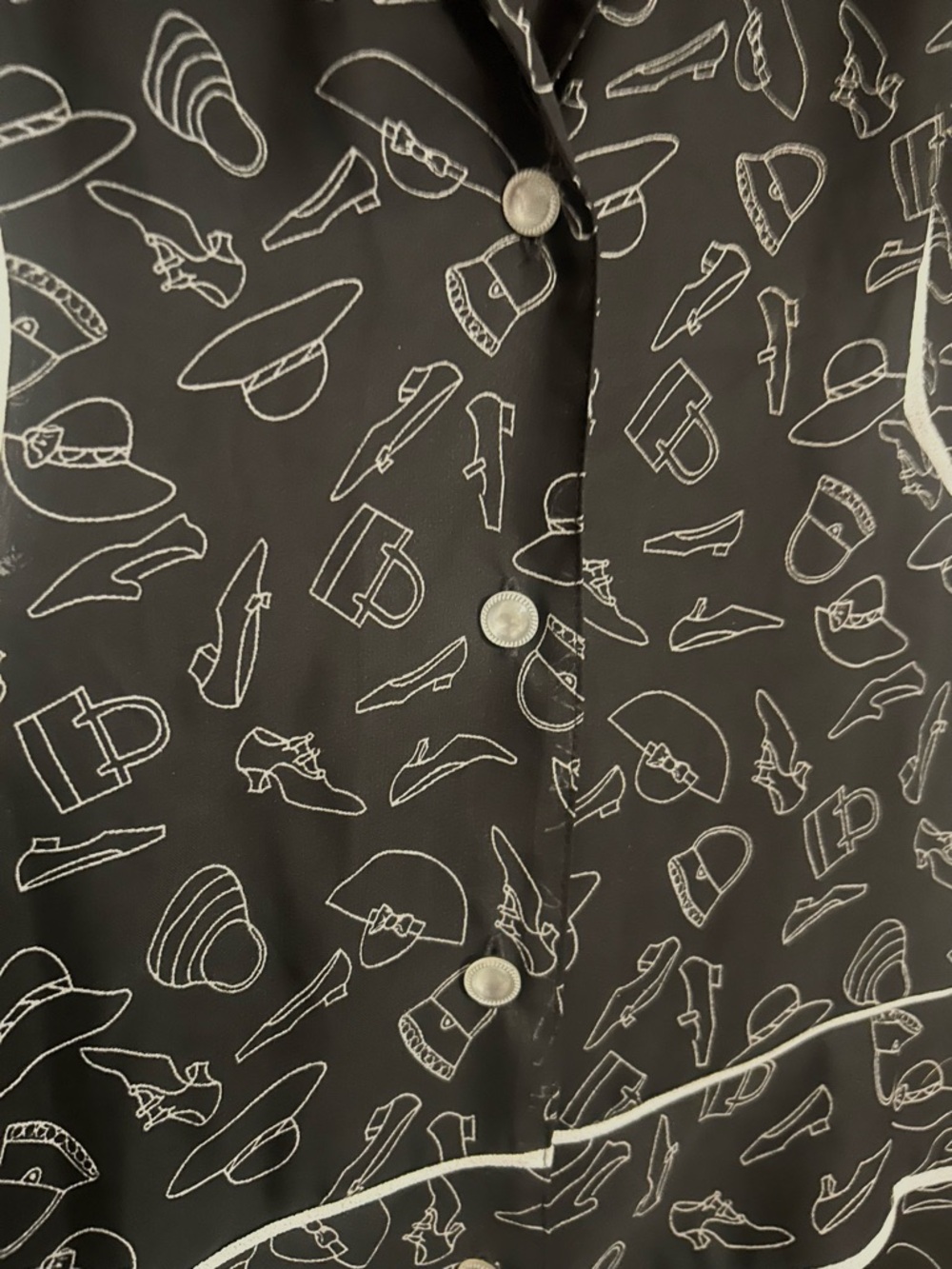 Componix Black Novelty ModCloth Style Print Shirt‎ Dress White Piping Button S - Picture 7 of 12